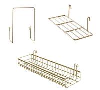 Friade Panier à grille dorée avec crochets, étagère, étagère pour panneau de grille murale, organiseur mural et étagère de rangement pour fournitures ménagères, lot de 3 (doré)