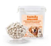 Friandises lyophilisées pour chien et chat - Boîte scellée de 500 g - Petite taille emballée avec poulet, jaune d'œuf de caille, cœurs, foie, saumon et citrouille - Friandises entités