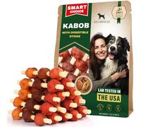 Friandises pour chien en cuir brut - Brochettes gratuites avec canard et poulet de qualité humaine de 300 g - Snacks séchés entièrement naturels pour animaux de compagnie et sans céréales à mâcher