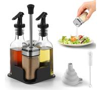 FRIBERG Set Huile Vinaigre 2 Flacons 200ml 2 Pots 120ml Inox Entonnoir | Ensemble huile et vinaigre, cuisine domestique, table à manger