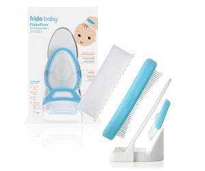 Frida Baby DermaFrida The FlakeFixer - Kit 3 étapes anti-croûtes de lait avec éponge, brosse, peigne et rangement. Apaise et protège le cuir chevelu de bébé