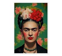 Frida Kahlo with Flower Crown Poster de Olga Telnova 40 x 60 cm Vert Tableaux Décoration murale