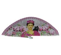 Frida Kahlo's - Éventail en bois Frida Kahlo floral rose et chat noir, 23 cm, design rétro, Art & Fashion Imagine, rose, Taille Unique