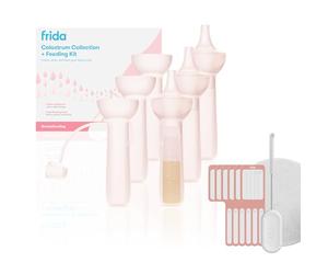 Frida Mom Kit de collecte de colostrum, attraper, stocker et nourrir le lait maternel, comprend 6 collecteurs de colostrum, 6 étiquettes, brosse de nettoyage, chiffon et étui, prêt pour sac d'hôpital