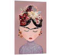 Frida with wreath of flowers, pastel pink Tableau en verre acrylique de treechild 20 x 30 cm Rose clair Tableaux Décoration murale