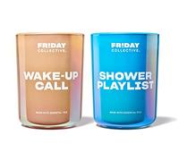 Friday Collective Lot de 2 bougies pour liste de lecture de douche et réveil, parfums frais et épicés, fabriquées avec des huiles essentielles, 236,8 g, bleu et crème (1744496)