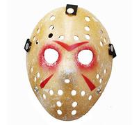 Friday NO.13 Jason Voorhees Freddy Hockey Masque d'Halloween 100 g, Marron aux yeux rouges, 9*20*24cm