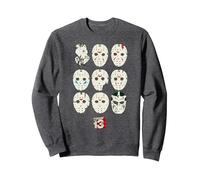 Friday The 13th Jason Masks Sweatshirt, Unisexe pour Adultes, Chiné Foncé, L