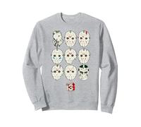 Friday The 13th Jason Masks Sweatshirt, Unisexe pour Adultes, Gris Chiné, XXL