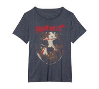 Friday The 13Th Jason Rough Mask T-Shirt, Femme Grandes Tailles, Bleu Chiné, 6X