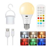 FRIDEKO HOME Ampoule rechargeable avec télécommande 2600 mAh E27 | Lampe intelligente à changement de couleur RVB Touch Control à intensité variable avec fonction de minuterie