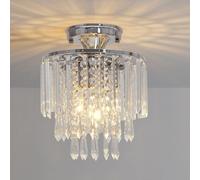 FRIDEKO HOME Moderne Cristal Plafonnier Chrome,Petit Plafonnier Cristal Douille E27 pour Salon Chambre Cuisine Couloir,Ø23cm