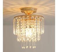 FRIDEKO HOME Moderne Lustre cristal Plafonnier or,Petit plafonnier cristal Douille E27 pour salon chambre cuisine couloir,Ø23cm
