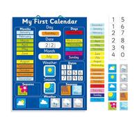 Fridge Magic Calendrier d'apprentissage magnétique interactif pour Enfants - Bleu - Outil éducatif Amusant pour la Sensibilisation au Temps, aux Saisons et à la météo - 40x32 cm avec Boucle de