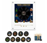 Fridge Magnet Music Player, Christmas Mini Vinyl Record Player Magnet (A) | 9 NFC Festive Music Discs, USB-C Magnetic Fridge Box with LED Light, Retro Holiday Decor Gift for Music Lovers