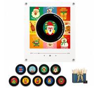 Fridge Magnet Music Player, Christmas Mini Vinyl Record Player Magnet (B) | 9 NFC Festive Music Discs, USB-C Magnetic Fridge Box with LED Light, Retro Holiday Decor Gift for Music Lovers