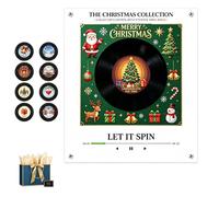 Fridge Magnet Music Player, Christmas Mini Vinyl Record Player Magnet (C) | 9 NFC Festive Music Discs, USB-C Magnetic Fridge Box with LED Light, Retro Holiday Decor Gift for Music Lovers