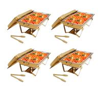 Fridgestea Lot de 4 Chauffe Plat - Buffet Chauffant Rectangulaire en Acier Inoxydable 410, Bac Aliment 7,5L & Bac Eau 11L pour Restaurant Mariage Fête - Chafing Dish avec 4 Pinces de Service