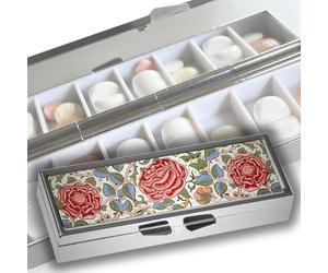 FridolinEdition Petite boîte à pilules pour 7 jours - Métal - Dimensions : environ 10,1 × 3,5 × 1,7 cm, intérieur avec miroir - Motif : roses William Morris