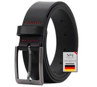 FRIEDRICH HOFFMANN Ceinture en cuir pour homme - 100 % cuir véritable - Fabriquée en Allemagne - 3,5 cm de large pour le travail et les jeans, Noir , 125 cm Bundweite = 140 cm Gesamtlänge