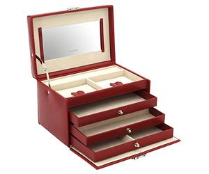 FRIEDRICH_L Friedrich Lederwaren Jolie boîte à bijoux avec serrure et miroir Rouge