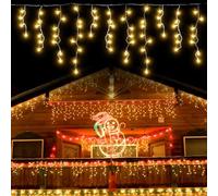 Friedwohl 200 Led Chaîne Lumineuse Pluie Glacée Extérieure, 5m Chaîne Lumineuse Électrique Blanc Chaud Avec Prise, Lumières De Noël Glaçons Imperméables, 8 Modes, Pour Gouttières, Garde-corps