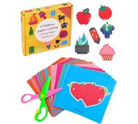 Friedwohl Kit de découpe de papier pour enfants, 1 paire de ciseaux de sécurité pour enfants + 96 feuilles de papier, art amusant de découpe de papier et de bricolage, jouet éducatif, pour bricolage