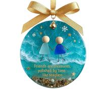 Friend Ornaments for Women, Timeless Round Christmas Friend Pendants, Friendship Sea Glass Pendant for Sister Partners College Book Club Travel Work Office Door Window Entryway