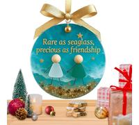 Friend Ornaments for Women, Timeless Round Christmas Friend Pendants, Friendship Sea Glass Pendant for Sister Partners College Book Club Travel Work Office Door Window Entryway