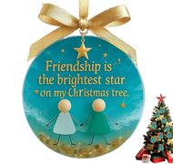 Friend Ornaments for Women, Timeless Round Christmas Friend Pendants, Friendship Sea Glass Pendant for Sister Partners College Book Club Travel Work Office Door Window Entryway