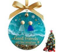 Friend Ornaments for Women, Timeless Round Christmas Friend Pendants, Friendship Sea Glass Pendant for Sister Partners College Book Club Travel Work Office Door Window Entryway