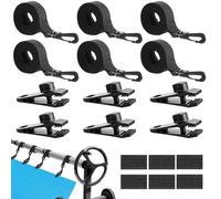 Frienda Lot de 6 ensembles de 24 pièces de fixation pour bâche solaire de piscine creusée comprenant 8 sangles avec crochets, 8 clips et 8 attaches tactiles