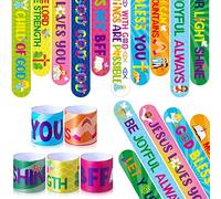 Frienda Lot de 80 bracelets religieux chrétiens avec versets de la Bible pour enfants Vbs Jésus Love You Bracelets inspirants de la Nativité Slap Fournitures scolaires du dimanche Il est ressuscité