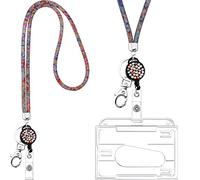 Frienda Tour de Cou Porte-Badge Rétractable Cristal Femme, Multicolor | Collier Porte-Carte Porte-Clef Lanière pour Clés Cartes d'Identité Bus Métro Étudiant Cadeau pour Femme Infirmière Maîtresse