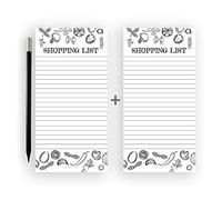 Friendly Fox Bloc-notes magnétique, 2 blocs magnétiques réfrigérateur avec 50 listes de courses, magnétique & crayon, bloc de liste de choses à faire DIN long, aliments, lot de 2
