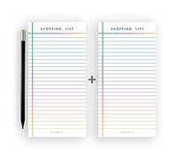 Friendly Fox Lot de 2 blocs-notes magnétiques pour réfrigérateur avec 50 listes de courses magnétiques et crayon, bloc-notes DIN long, arc-en-ciel