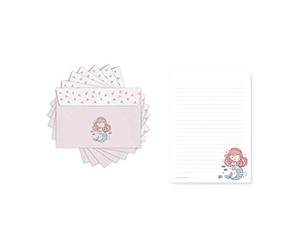 Friendly Fox Papier à lettre pour enfant - Motif sirène - Bloc-notes avec lignes - Format A5 avec 50 feuilles Lot de 20 enveloppes - Papier à lettre pour fille.