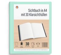 Friendly Fox Porte-vues A4 avec pochettes transparentes, 30 films transparents pour 60 vues, pour certificats ou certificats, menthe