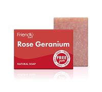 Friendly Soap Savon naturel au géranium rose fait à la main, luxueux, antiviral, antioxydant 95 g