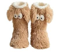 Friends Chaussettes confortables pour femme, chaussettes mignonnes à gros yeux avec oreilles, chaussettes d'hiver chaudes en polaire antidérapantes pour l'intérieur, café, Taille unique