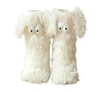 Friends Cozy Socks - Pantoufles d'hiver pelucheuses antidérapantes pour femme avec de grands yeux mignons, chaussettes douillettes douces et chaudes pour la maison, blanc, 42 EU