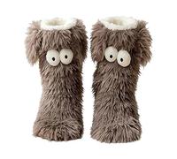 Friends Cozy Socks - Pantoufles d'hiver pelucheuses antidérapantes pour femme avec de grands yeux mignons, chaussettes douillettes douces et chaudes pour la maison, gris, 42 EU