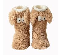 Friends Cozy Socks - Pantoufles d'hiver pelucheuses antidérapantes pour femme avec de grands yeux mignons, chaussettes douillettes douces et chaudes pour la maison, café, 42 EU