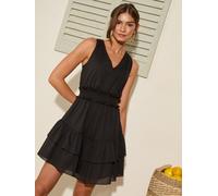 Friends Like These Friends Like These Black 100% Cotton Shirred Waist V-Neck Mini Dress Black 26