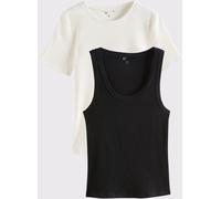 Friends Like These Friends Like These Black and Ivory Ribbed Jersey Tops and Vests 2 Pack