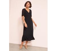 Friends Like These Friends Like These Black Chiffon Pleated Angel Sleeve V-Neck Button Midi Dress Black EU 52 (UK 24)