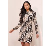 Friends Like These Friends Like These Black/Cream High Neck Long Sleeve Textured Jersey Mini Dress Black/Cream EU 48 (UK 20)