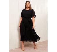 Friends Like These Friends Like These Black Curve Angel Sleeve Chiffon Pleat Midi Dress Black EU 48 (UK 20)
