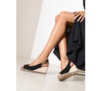 Friends Like These Friends Like These Black Faux Suede Standard Fit Slingback Peep Toe Espadrille Wedge Sandals