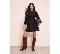 Friends Like These Friends Like These Black Lace Long Sleeve Empire Bust Mini Dress Black EU 46 (UK 18)